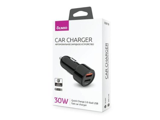 Зарядное устройство OLMIO АЗУ 30W USBx2 QC Smart IC black 038718